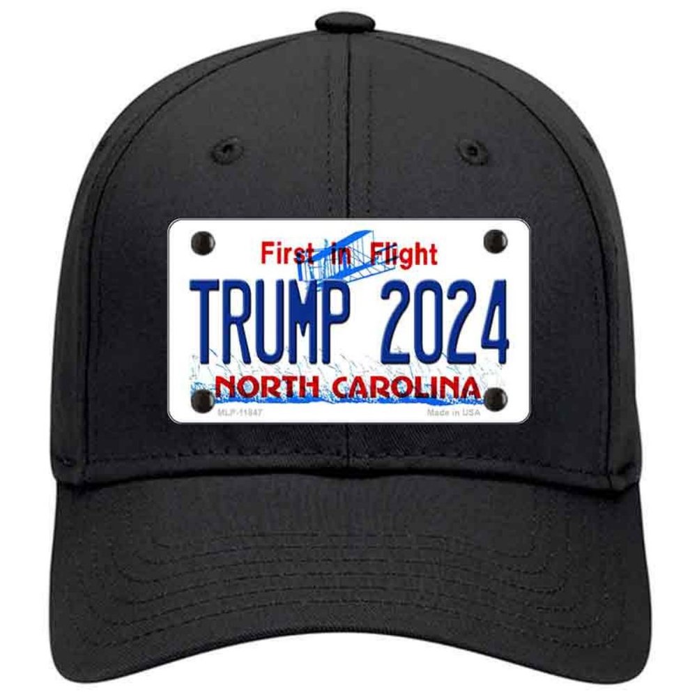Trump 2024 North Carolina Metal on Cotton Velcro Hat - Black